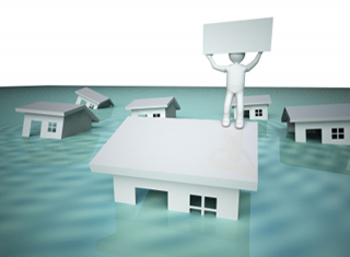 Graphic image of a home floating in a flood 